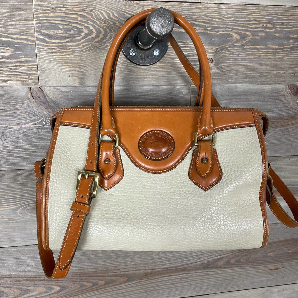 Dooney & Bourke Cream and Brown Pebbled Leather Satchel
